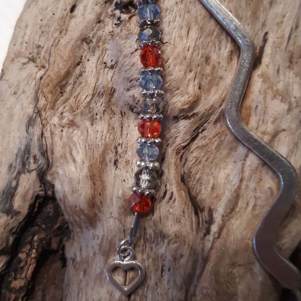 Crystal Bookmark with Tiny Silver Open Heart Charm Dangle